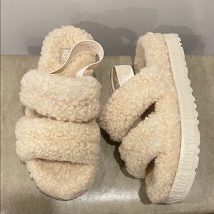 UGG Women's Plush Shearling Slide Sandals - Cream